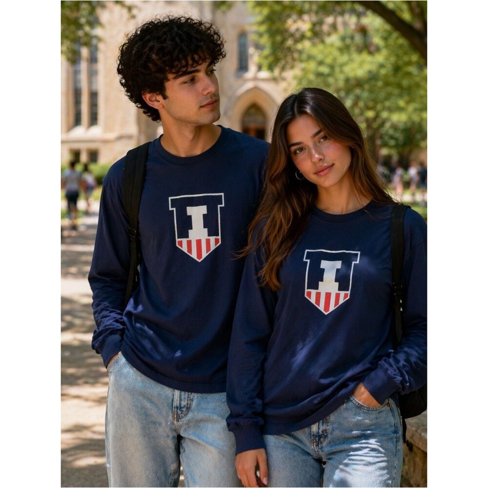University of Illinois College Long Sleeve T-Shirt Navy Sz S Unisex